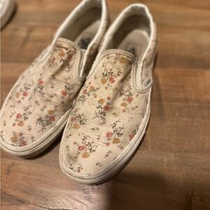 Vans Floral Slip-On Shoes - Cream and Red
